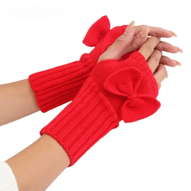 Fingerless Glove Knit - Rękawiczki bez palców z dzianinową kokardką